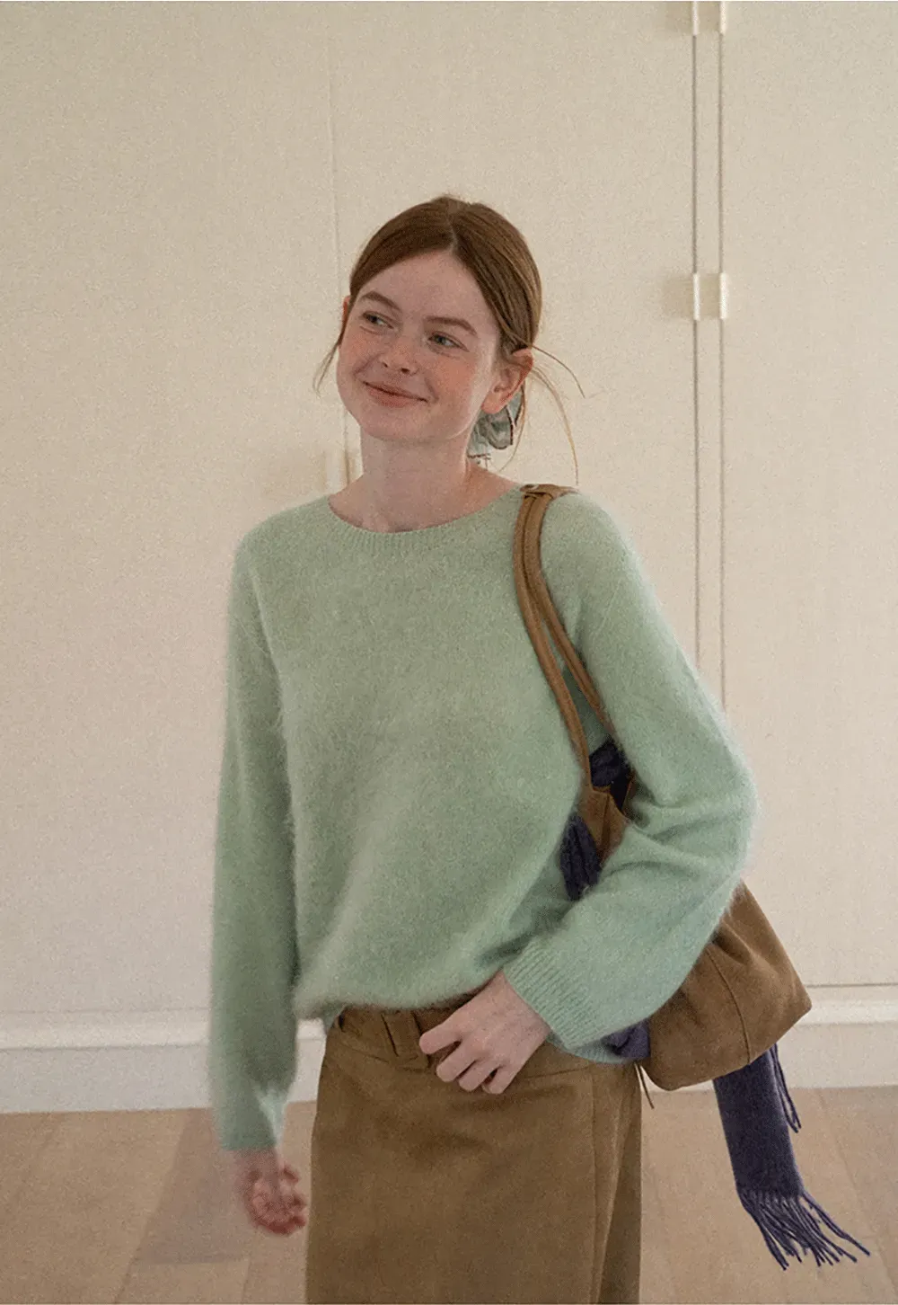 Soft Mohair Blend Crew Neck Long Sleeve Sweater
