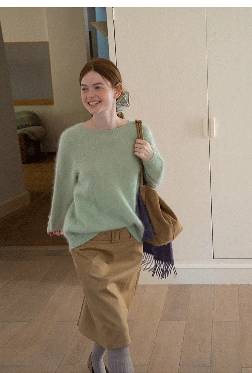 Soft Mohair Blend Crew Neck Long Sleeve Sweater