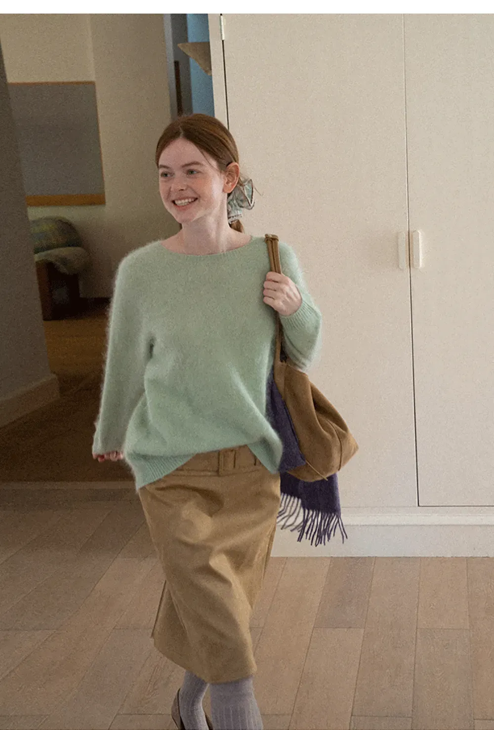 Soft Mohair Blend Crew Neck Long Sleeve Sweater