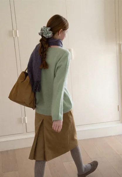 Soft Mohair Blend Crew Neck Long Sleeve Sweater