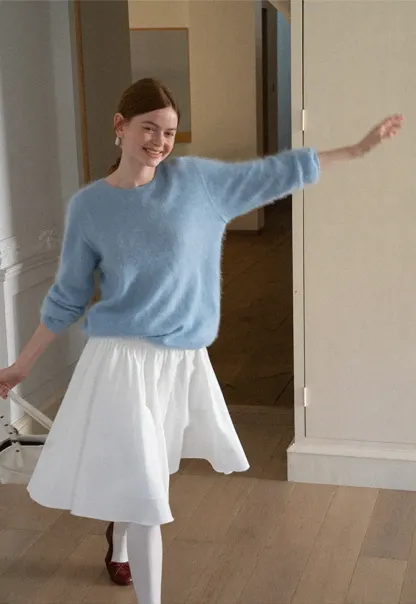 Soft Mohair Blend Crew Neck Long Sleeve Sweater