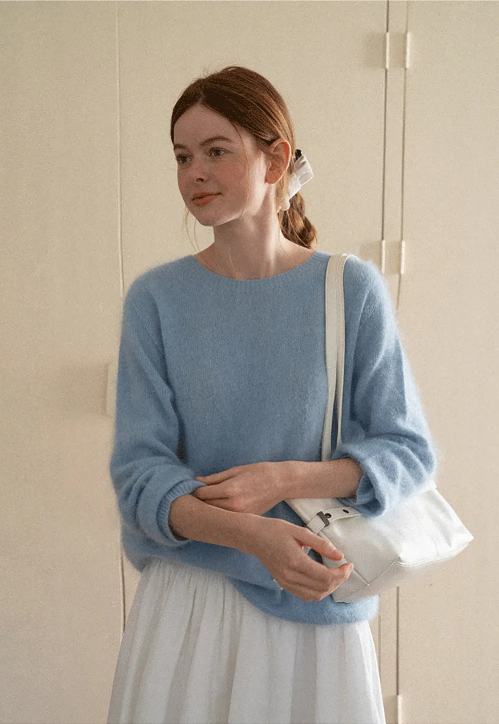 Soft Mohair Blend Crew Neck Long Sleeve Sweater