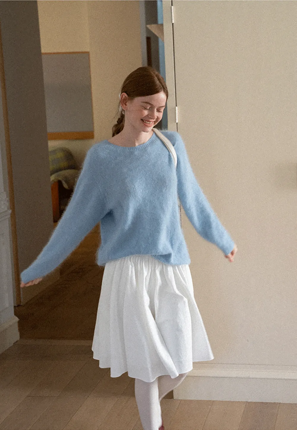 Soft Mohair Blend Crew Neck Long Sleeve Sweater
