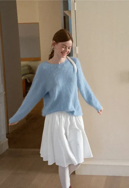 Soft Mohair Blend Crew Neck Long Sleeve Sweater