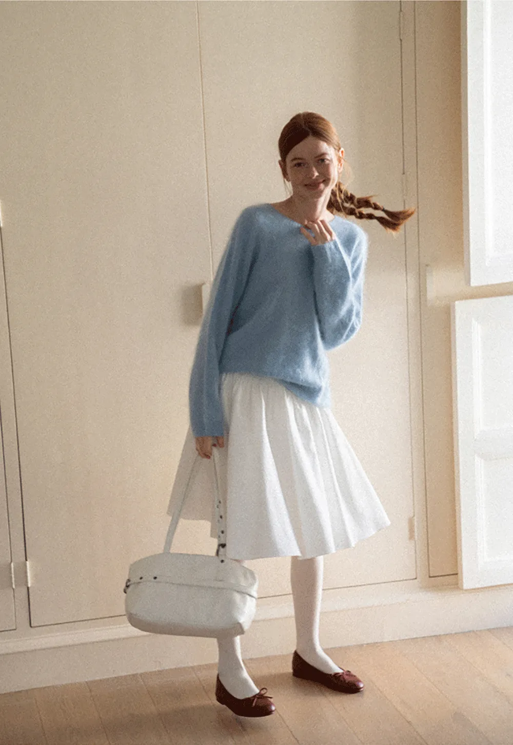 Soft Mohair Blend Crew Neck Long Sleeve Sweater