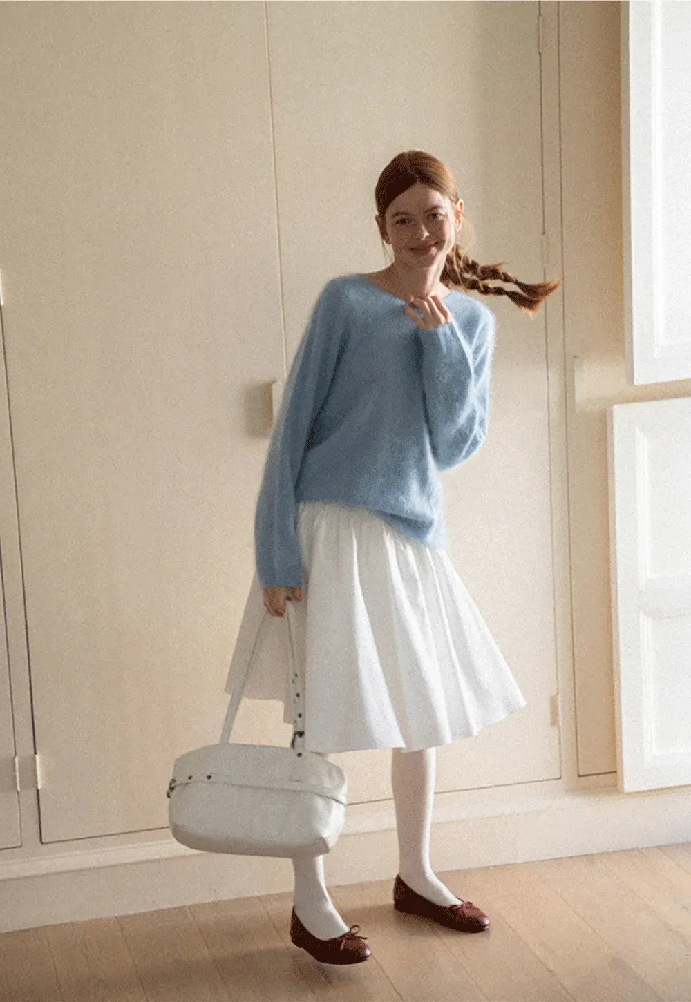 Soft Mohair Blend Crew Neck Long Sleeve Sweater