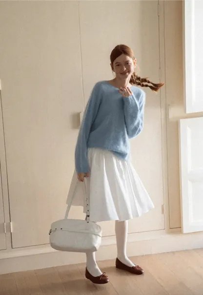 Soft Mohair Blend Crew Neck Long Sleeve Sweater