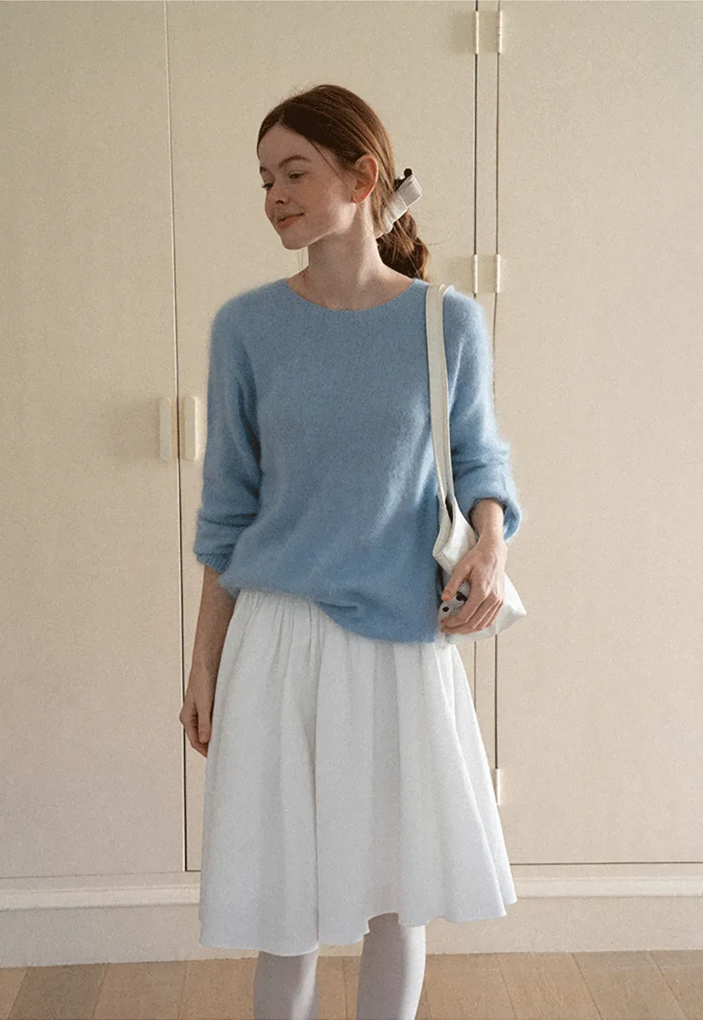 Soft Mohair Blend Crew Neck Long Sleeve Sweater