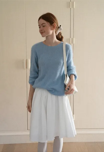 Soft Mohair Blend Crew Neck Long Sleeve Sweater