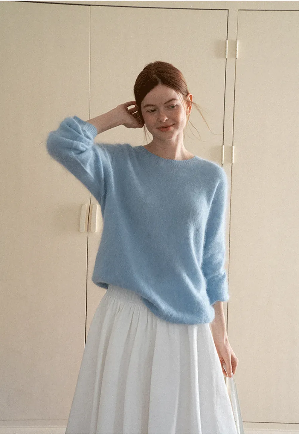 Soft Mohair Blend Crew Neck Long Sleeve Sweater