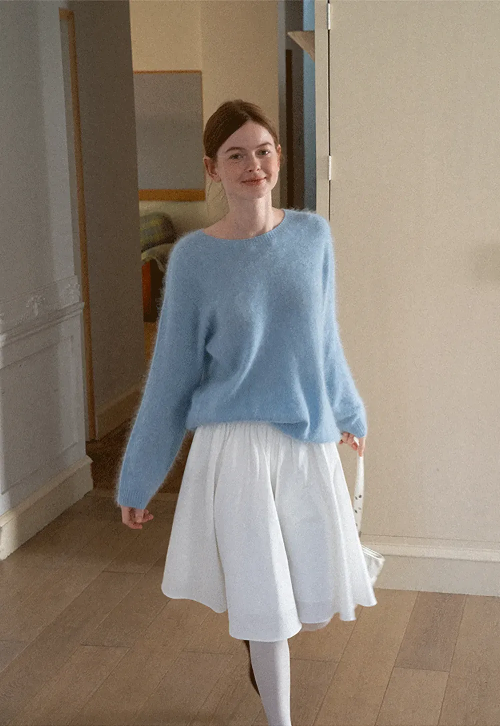Soft Mohair Blend Crew Neck Long Sleeve Sweater