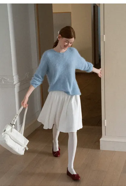 Soft Mohair Blend Crew Neck Long Sleeve Sweater
