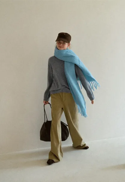 Soft Mohair Blend Crew Neck Long Sleeve Sweater