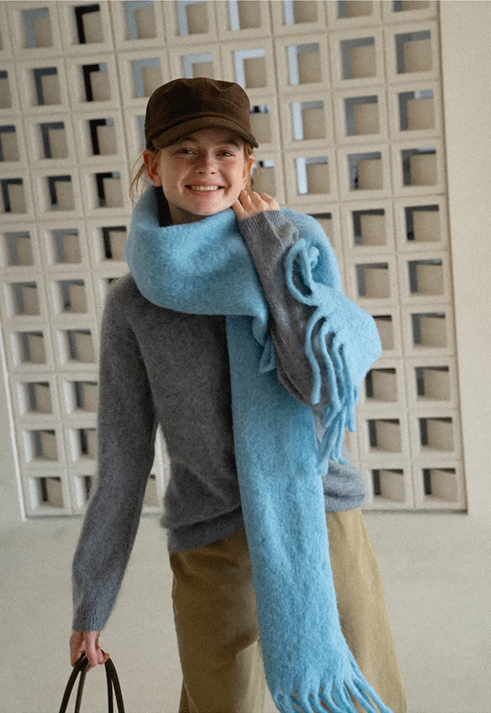 Soft Mohair Blend Crew Neck Long Sleeve Sweater