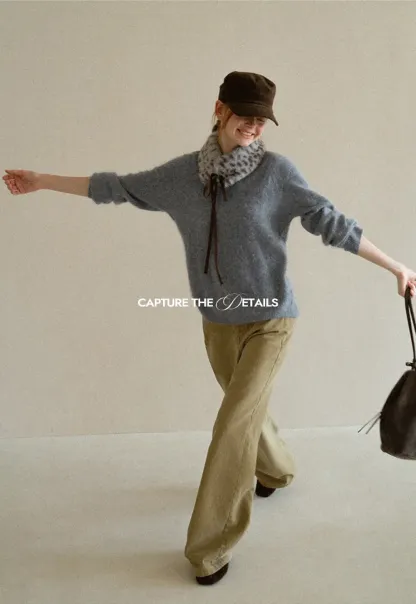 Soft Mohair Blend Crew Neck Long Sleeve Sweater