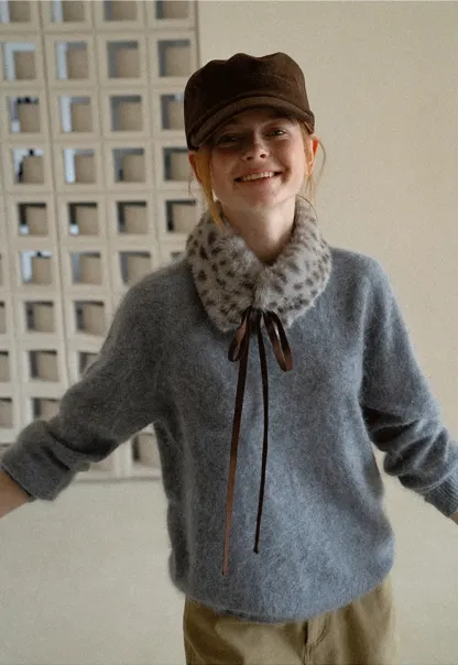 Soft Mohair Blend Crew Neck Long Sleeve Sweater
