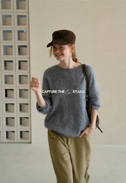 Soft Mohair Blend Crew Neck Long Sleeve Sweater