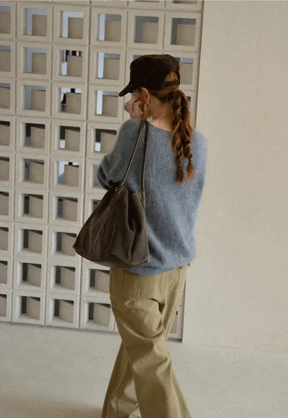 Soft Mohair Blend Crew Neck Long Sleeve Sweater