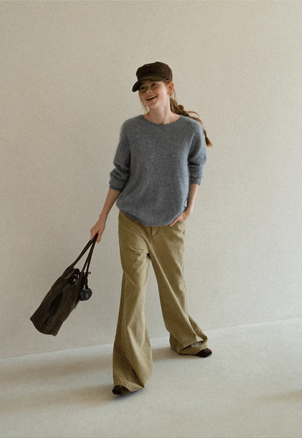 Soft Mohair Blend Crew Neck Long Sleeve Sweater