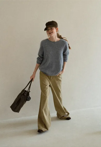 Soft Mohair Blend Crew Neck Long Sleeve Sweater