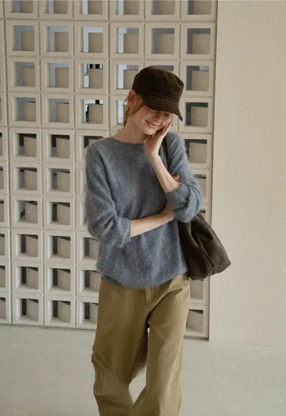 Soft Mohair Blend Crew Neck Long Sleeve Sweater