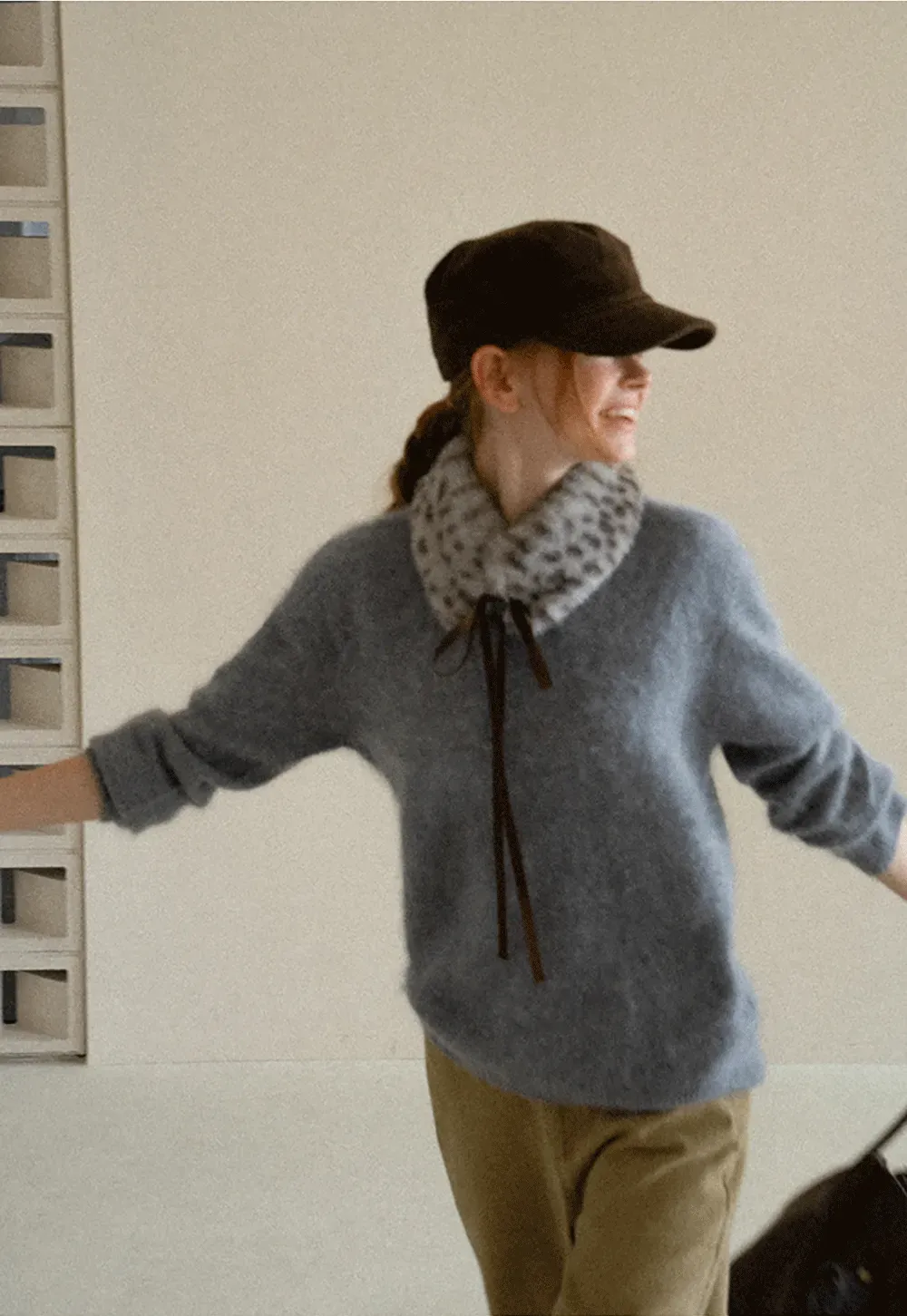 Soft Mohair Blend Crew Neck Long Sleeve Sweater