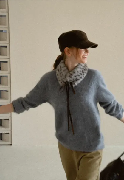 Soft Mohair Blend Crew Neck Long Sleeve Sweater