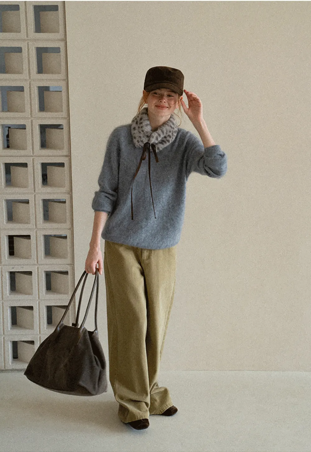 Soft Mohair Blend Crew Neck Long Sleeve Sweater