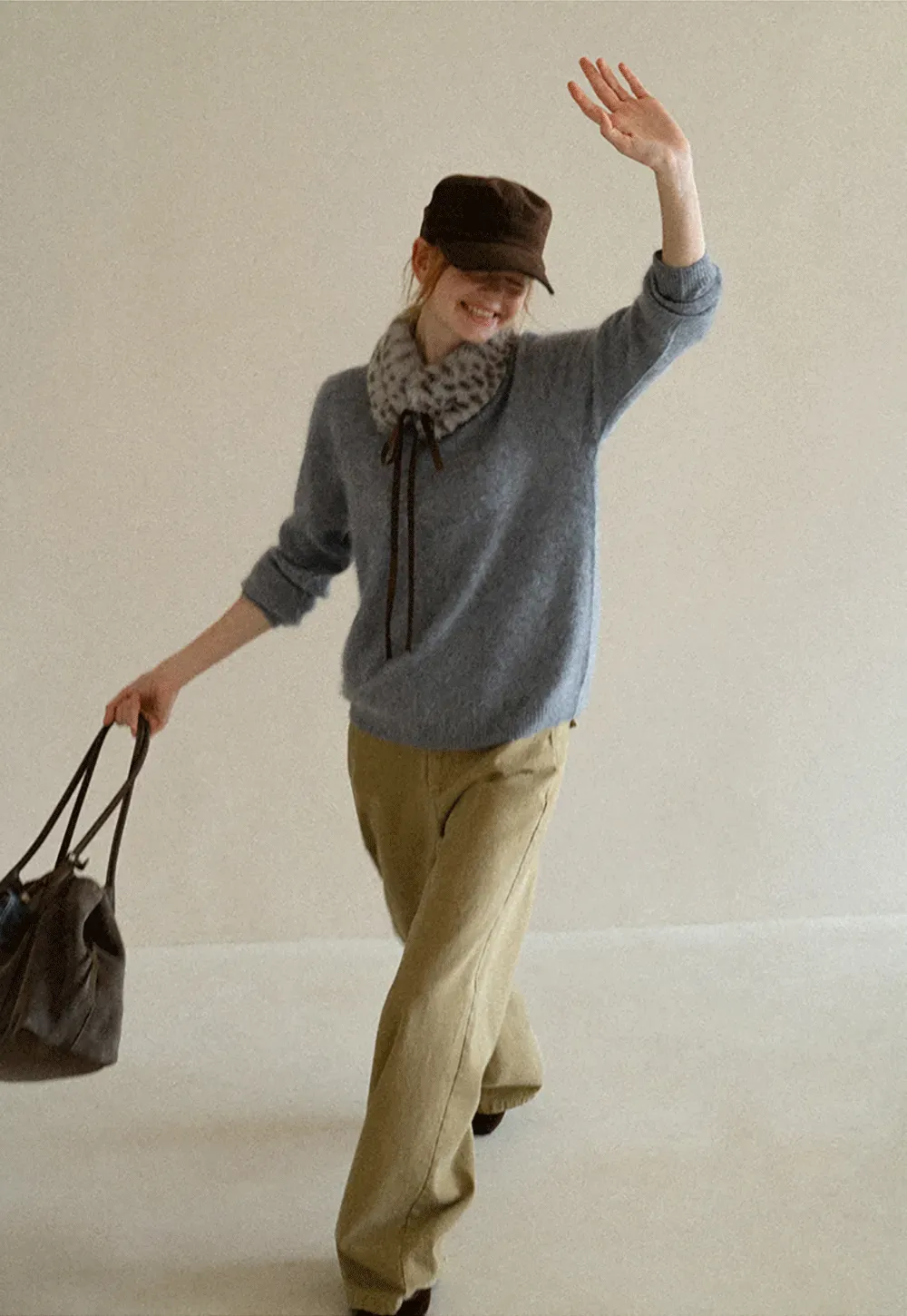 Soft Mohair Blend Crew Neck Long Sleeve Sweater