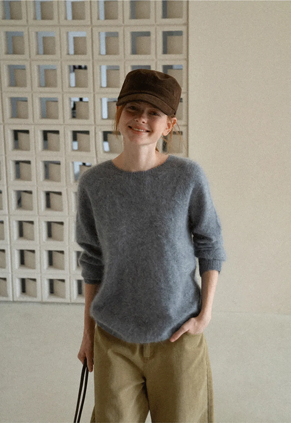 Soft Mohair Blend Crew Neck Long Sleeve Sweater