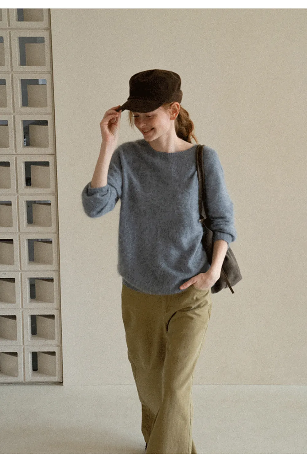 Soft Mohair Blend Crew Neck Long Sleeve Sweater