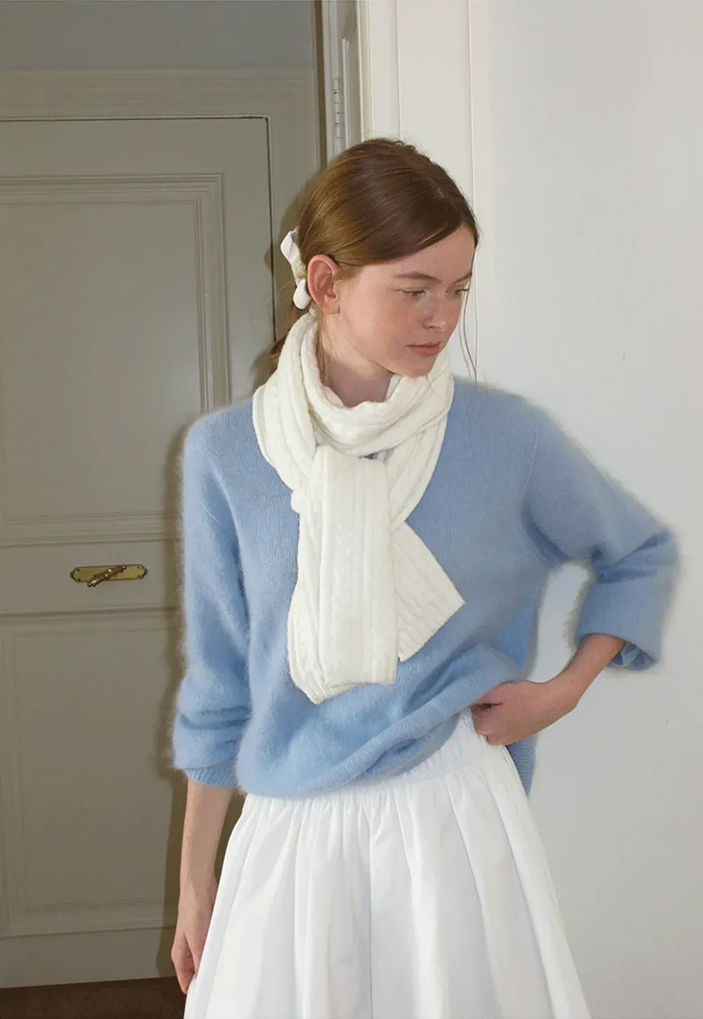 Soft Mohair Blend Crew Neck Long Sleeve Sweater