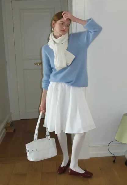 Soft Mohair Blend Crew Neck Long Sleeve Sweater