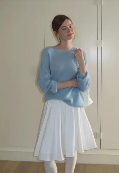 Soft Mohair Blend Crew Neck Long Sleeve Sweater