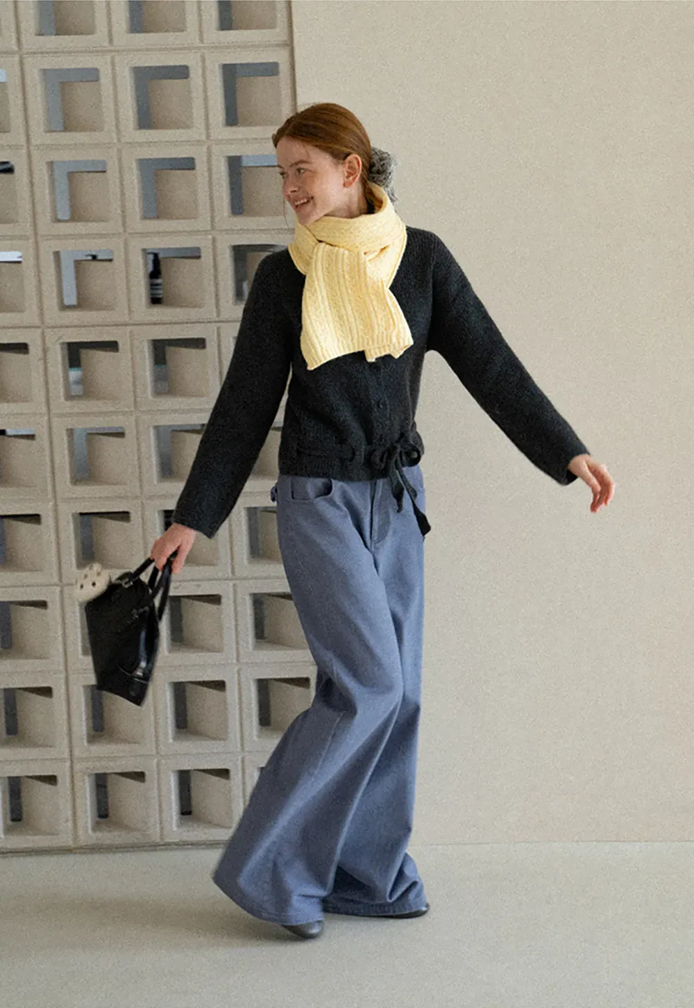 High Neck Ribbed Knit Cardigan with Button Front and Tie Waist