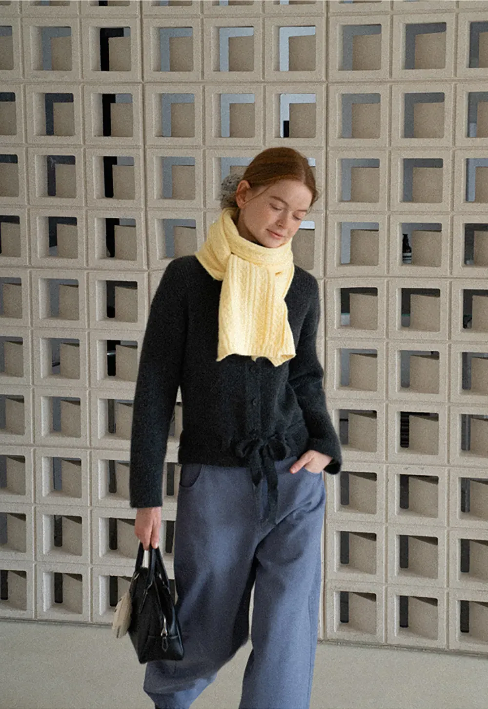 High Neck Ribbed Knit Cardigan with Button Front and Tie Waist