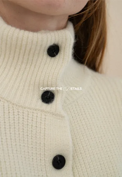 High Neck Ribbed Knit Cardigan with Button Front and Tie Waist