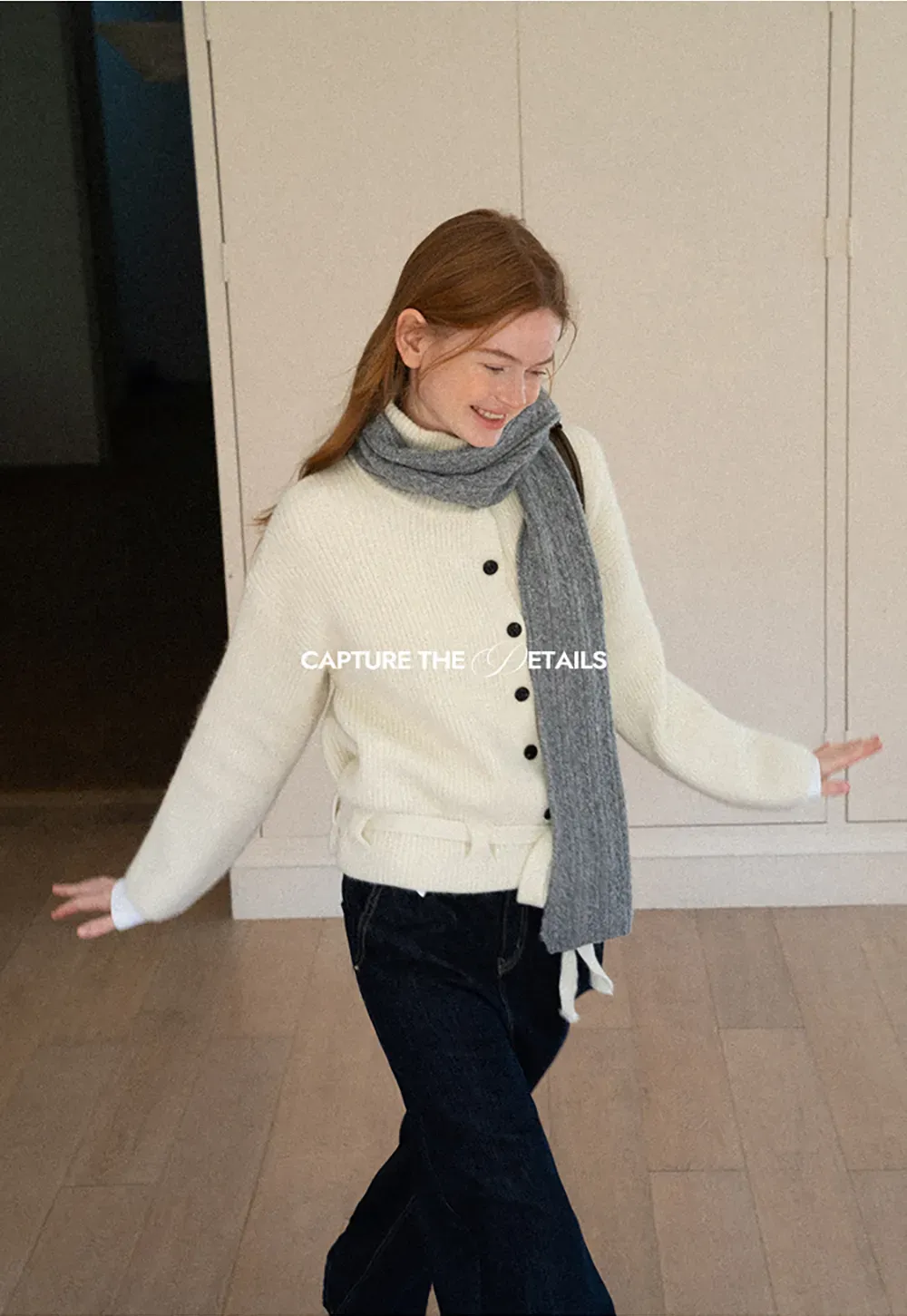 High Neck Ribbed Knit Cardigan with Button Front and Tie Waist