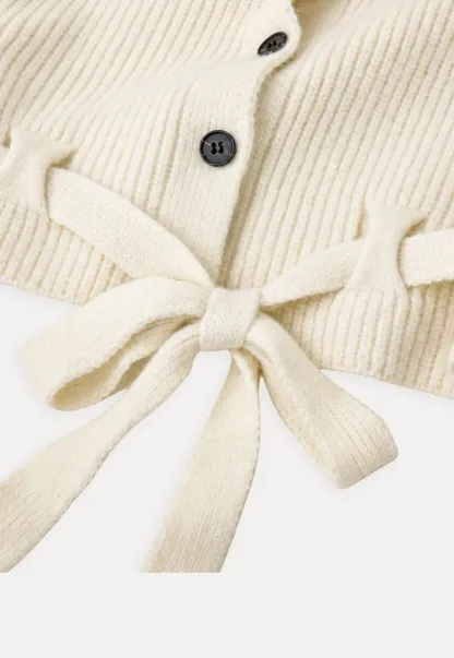 High Neck Ribbed Knit Cardigan with Button Front and Tie Waist
