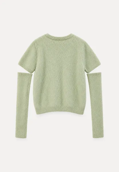 Fuzzy Bow Front Ribbed Turtleneck Sweater