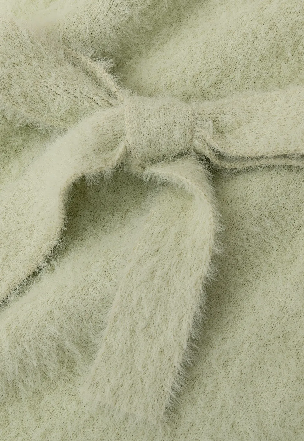 Fuzzy Bow Front Ribbed Turtleneck Sweater