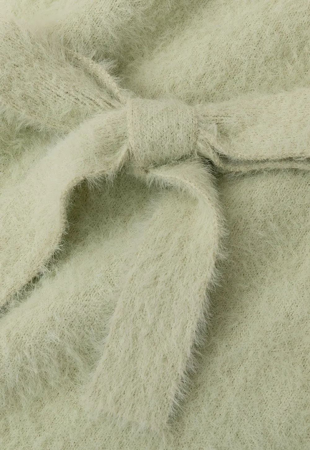 Fuzzy Bow Front Ribbed Turtleneck Sweater