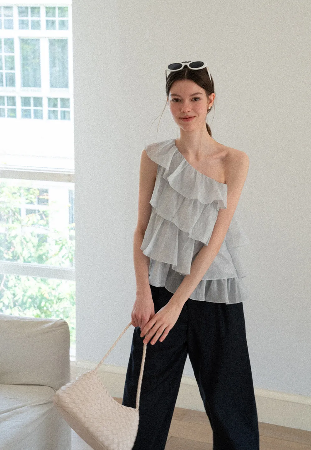 Asymmetrical Ruffle One Shoulder Tank Top