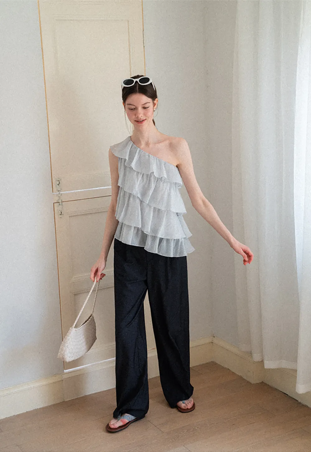 Asymmetrical Ruffle One Shoulder Tank Top