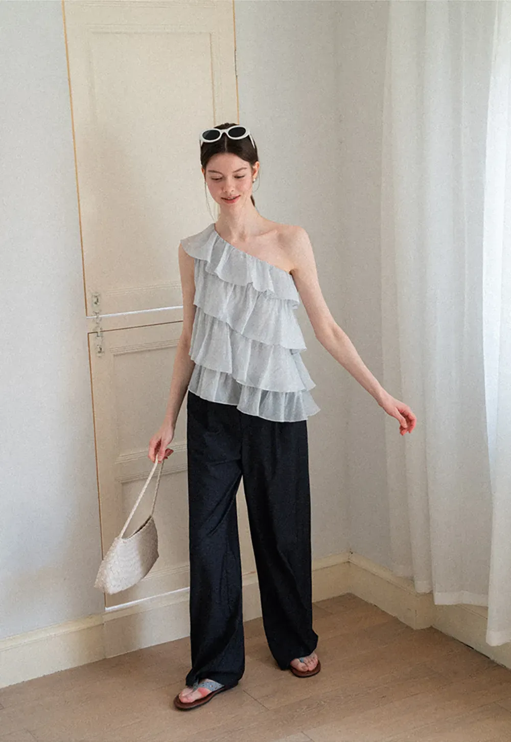 Asymmetrical Ruffle One Shoulder Tank Top