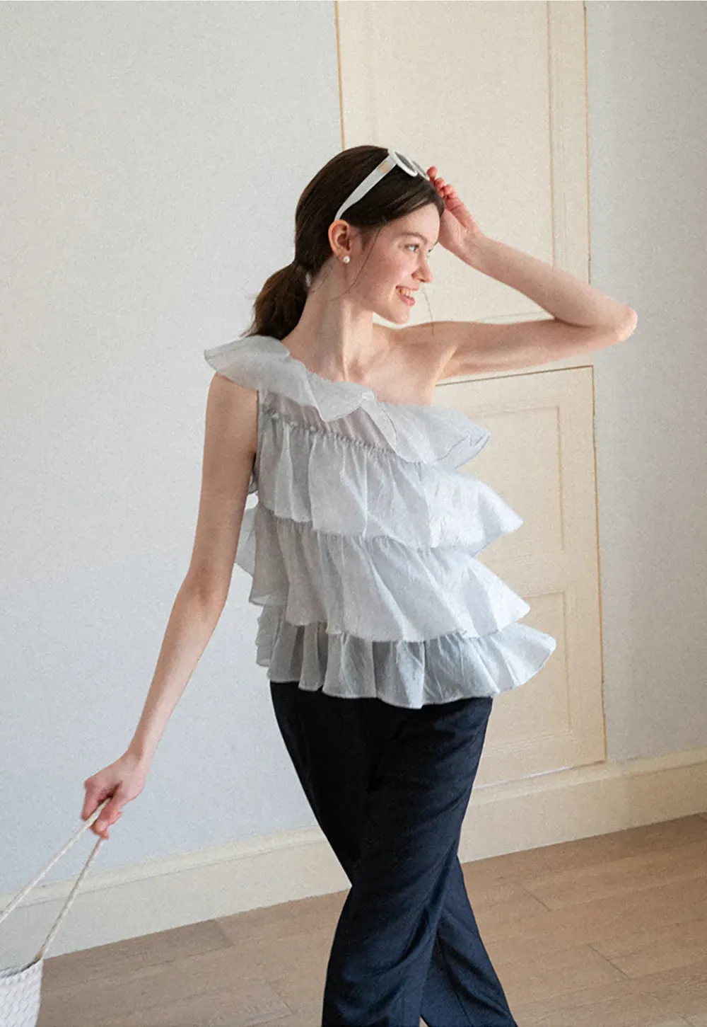 Asymmetrical Ruffle One Shoulder Tank Top