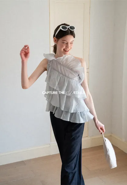 Asymmetrical Ruffle One Shoulder Tank Top