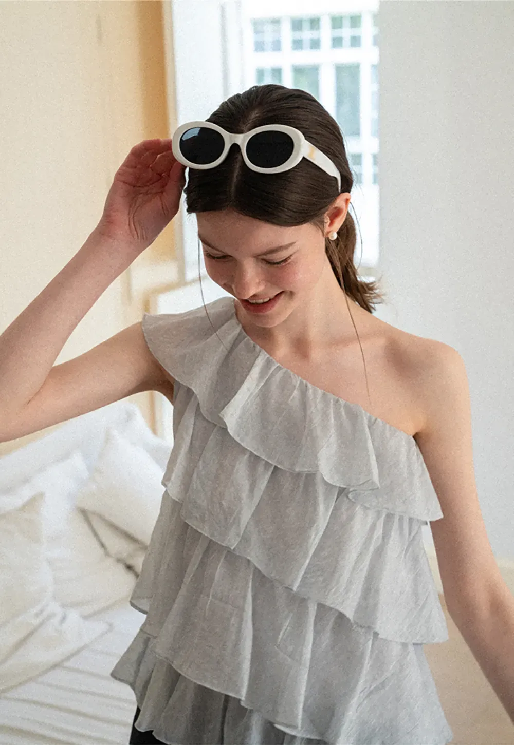 Asymmetrical Ruffle One Shoulder Tank Top