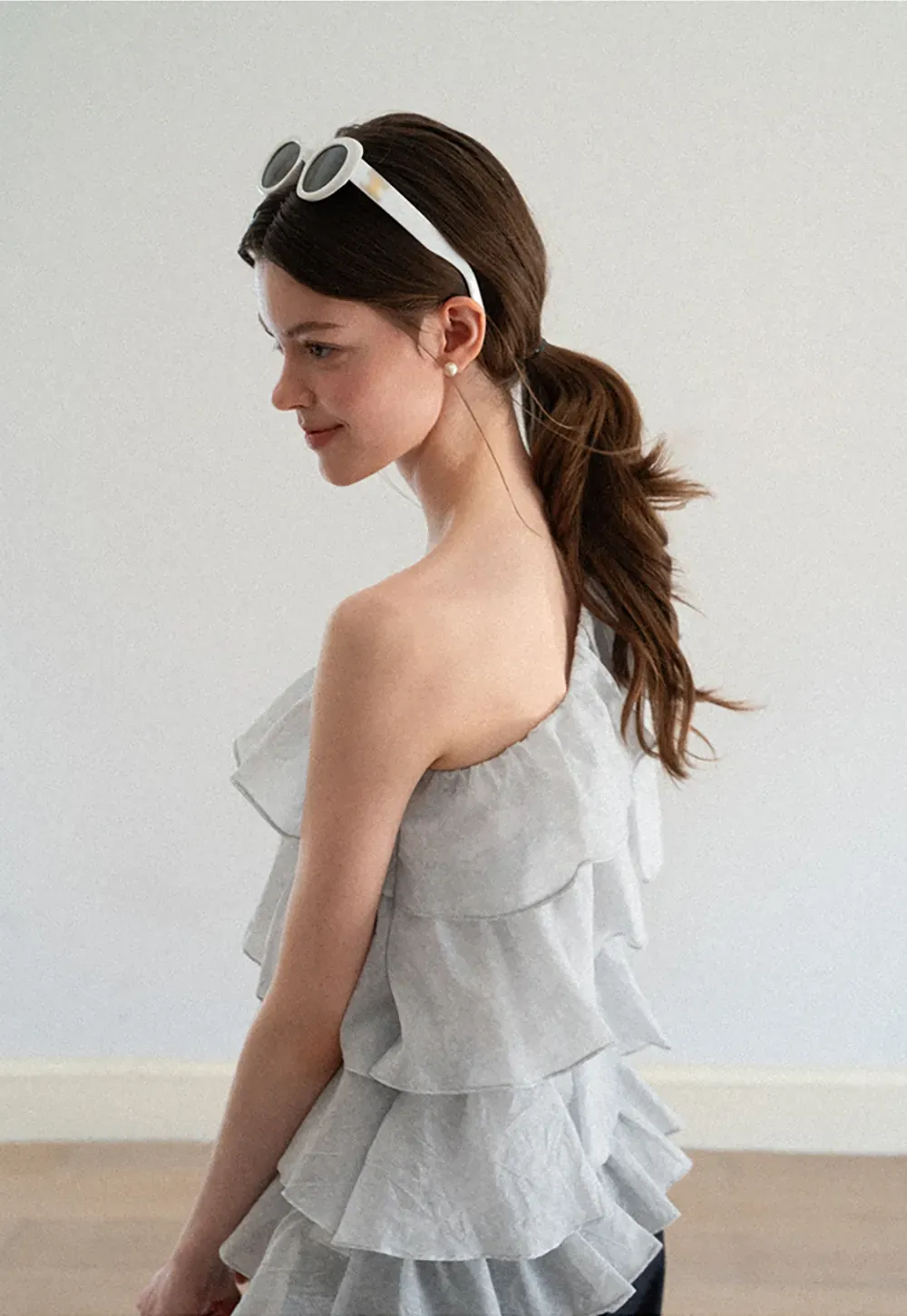 Asymmetrical Ruffle One Shoulder Tank Top