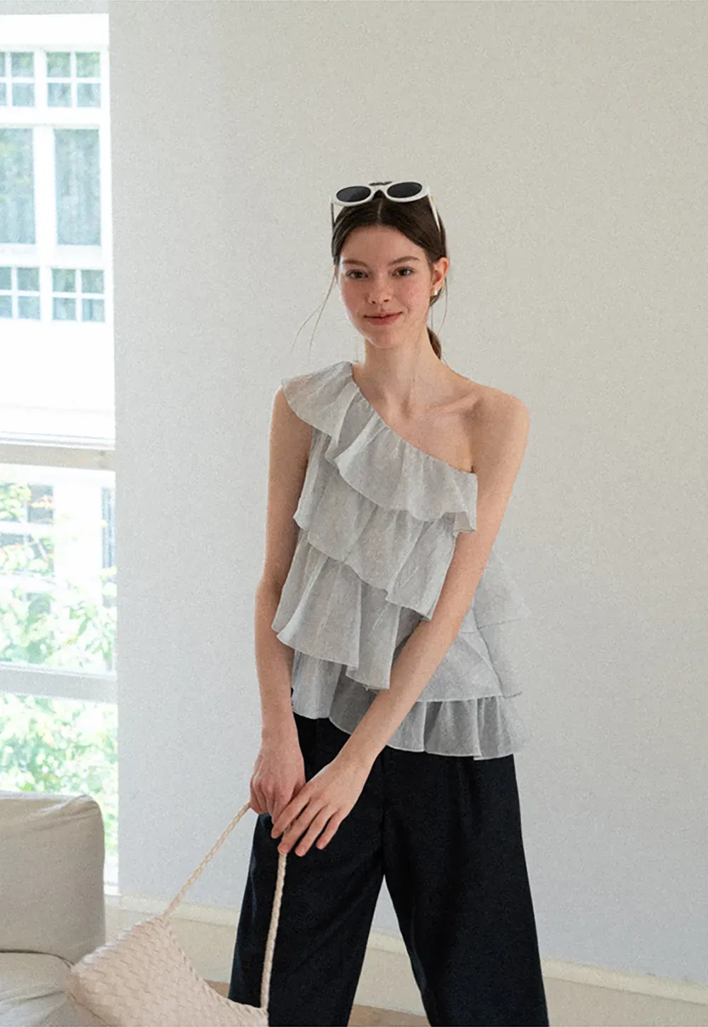 Asymmetrical Ruffle One Shoulder Tank Top